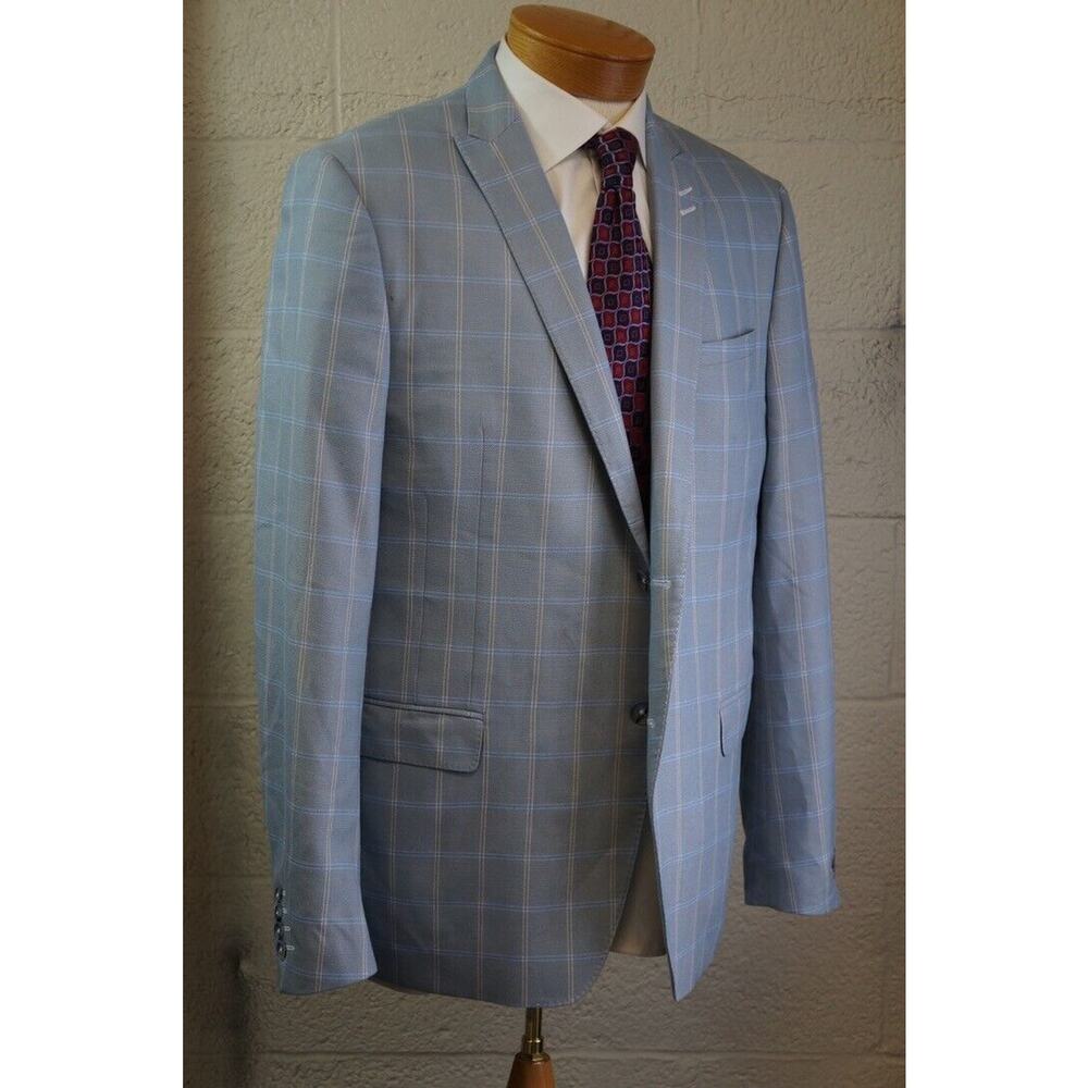Maceoo Mens Blazer Sport coat 50 Off White Red Blue Plaid Turkey Lycra Slim Fit